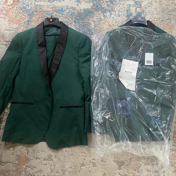 Men's Green Blazer with Black Lapel